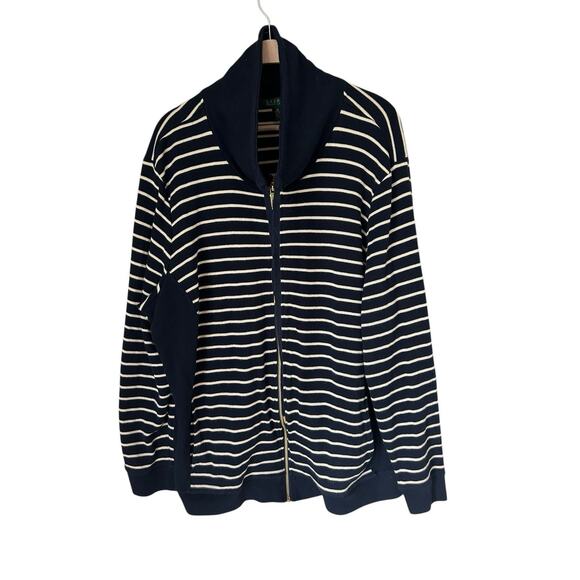 Lauren Jackets & Blazers - Lauren Ralph Lauren Striped Zip-Up Jacket Womens 3X Navy White Mock Neck Pockets